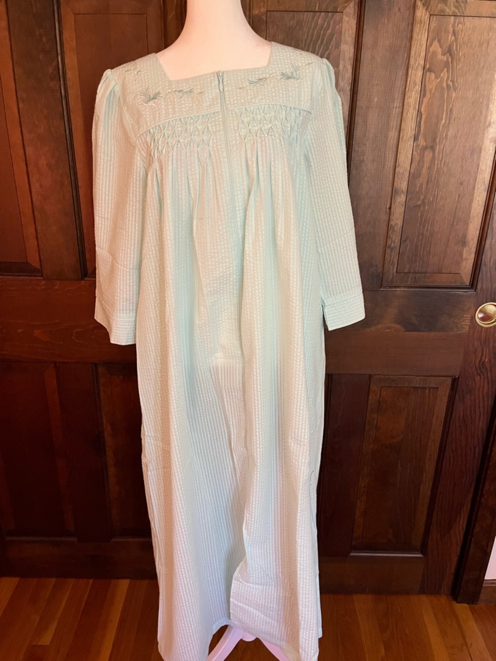 Miss Elaine Pale Mint Green Smocked Long Robe- Never Worn